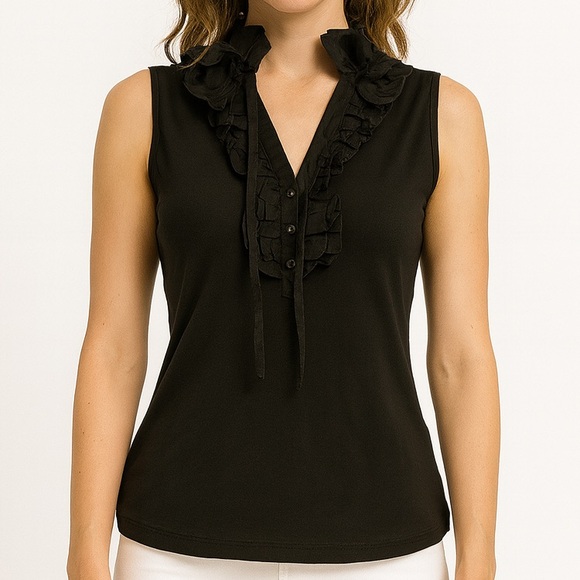 São Paulo Black Stretch Ruffle Top - Picture 1 of 7